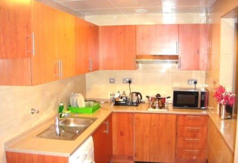 Fridge, microwave, oven, coffee/tea maker