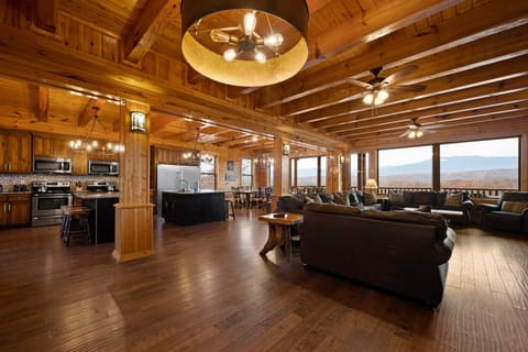 Huge open floor plan with the living room and kitchen right behind it