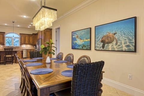 Spacious dining table perfect for family meals after boating or beach days.