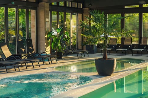 2 indoor pools, seasonal outdoor pool, pool umbrellas, sun loungers