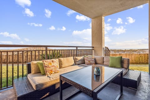 Patio with gulf front views and outdoor sectional