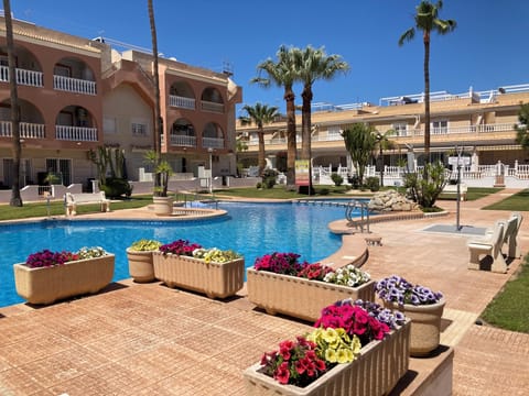 one of the two pools in the complex, one with a life guard