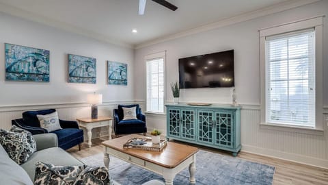 Unwind after a day at the beach in our cozy living room