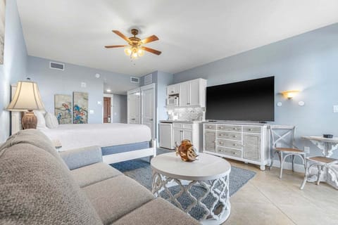 Living area with TV and sofa bed