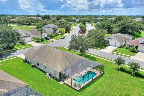 Aerial view of the spacious single-family home