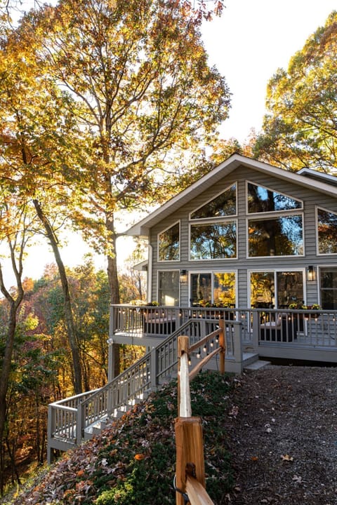 Deck lighting provides a soft glow in the evenings.