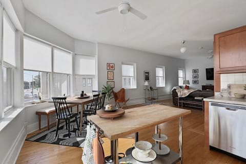 Dining room with a great view of Downtown Champaign.