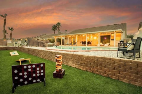 Life size games behind the pool keeps everyone entertained and included in the fun