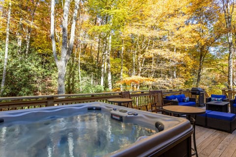 Spacious Furnished Deck with a Hot Tub