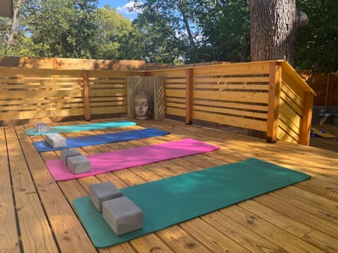 We provide 6 yoga mats with yoga blocks for you to enjoy your favorite activity or try something new!