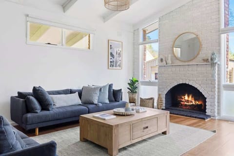 Indoor living and fireplace