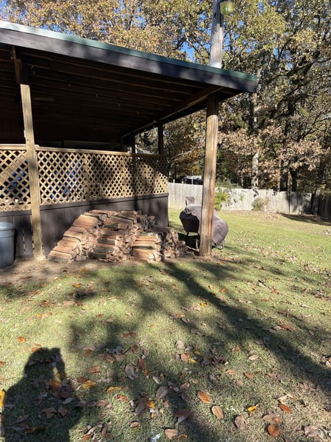 Charcoal grill and firewood for the firepit