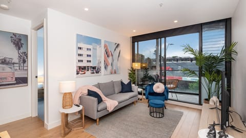 Light and bright living space with smart TV