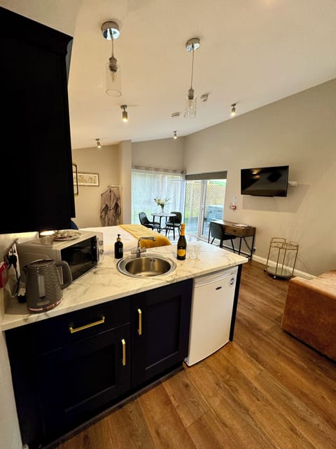 Electric kettle, toaster, cleaning supplies, freezer