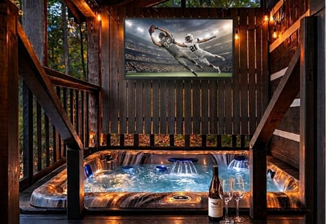 Slip into the hot tub as darkness falls — steam rising, lights twinkling, worries dissolved.