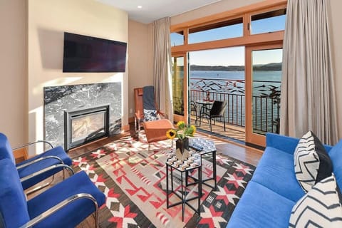 Well appointed living room with amazing bay views.