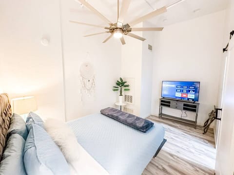 BEDROOM No. 2: Includes (1) Queen bed with all pillows, linens and blankets as well as a 50 inch ROKU Smart TV