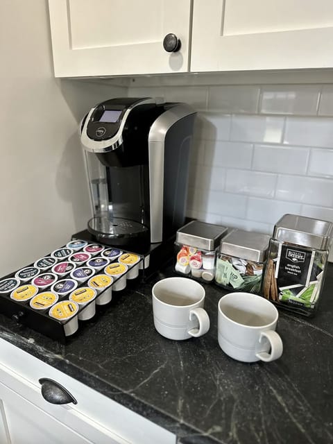 Fully stocked coffee and tea bar for your enjoyment!
