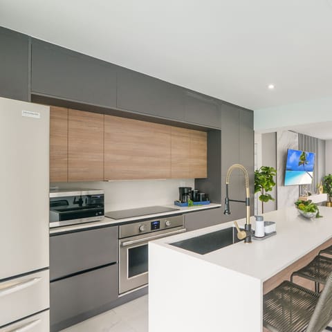 The modern kitchen comes fully equipped with everything you need