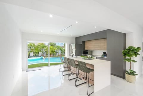 The modern kitchen comes fully equipped with everything you need