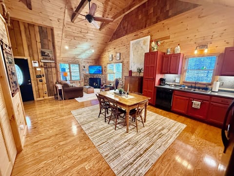 Huge vaulted ceilings in the living/dining/kitchen.
