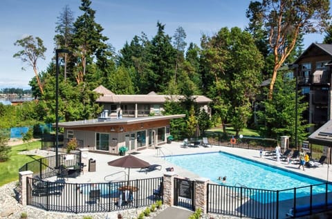 Pool, hot tub, and gym area. 