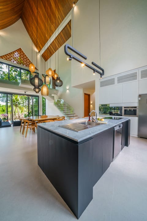 Fridge, dining tables