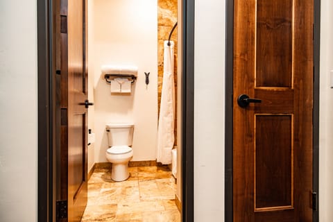 Combined shower/tub, free toiletries, hair dryer, towels