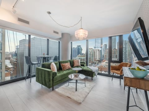 Premium Apartment | Desk, laptop workspace, blackout drapes, iron/ironing board