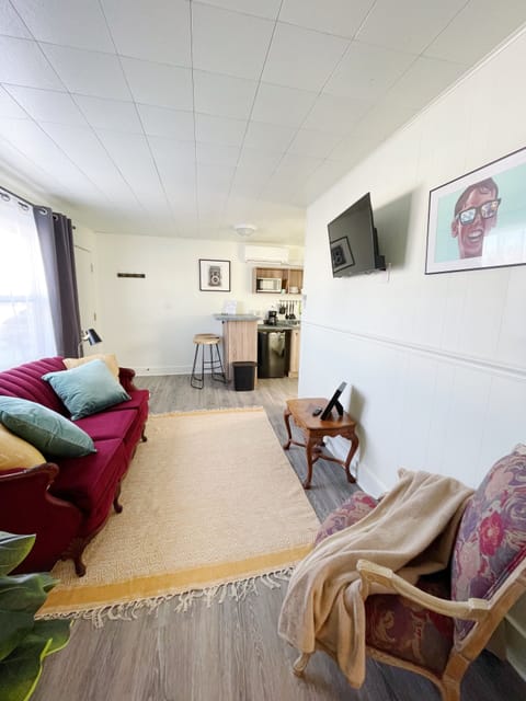 Looking out bedroom into living and kitchen area!