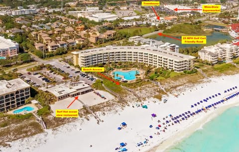 Beach is 300 steps away, across 25MPH road. Pool is 100 yards away.