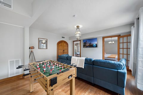 Foosball table included.