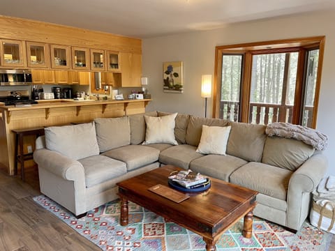 The kitchen blends right in to the main living area