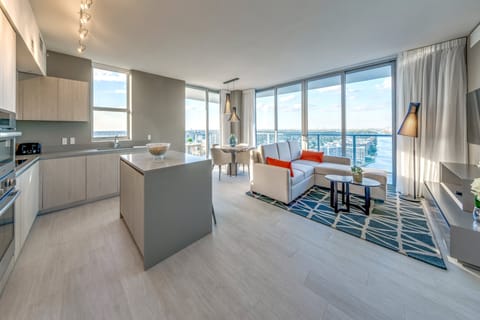 Our gorgeous apartment... you can cook, watch TV and have fun at the same time and if you get bored take a look at that view!