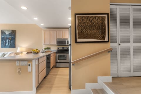 Steps up to the bedroom