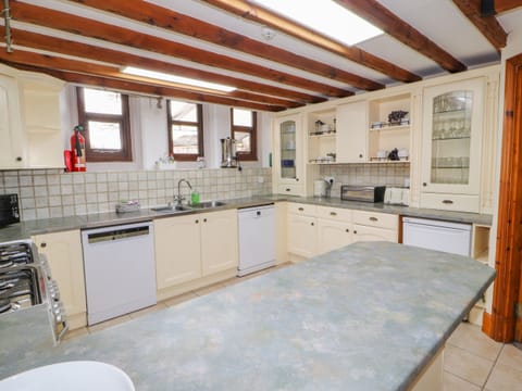 Fridge, dishwasher, cookware/dishes/utensils