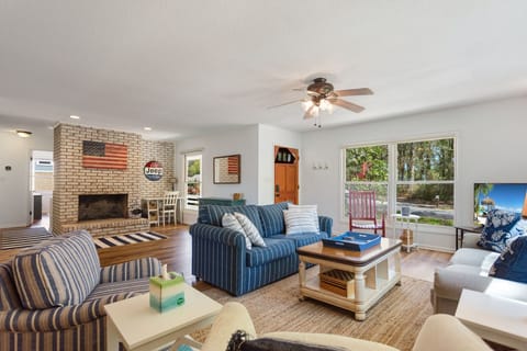 Relax in the Living Area with a Sleeper Sofa. *Please note: Fireplace is NOT for guest use.