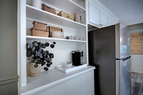 The coffee area with the Keurig and pods.