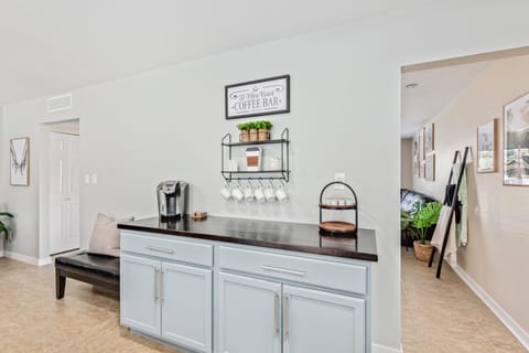 El Moro Resort Coffee Bar fully stocked with pods, sugars and flavored creamers.