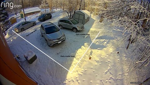 Parking for 6 cars or 3 boat trailers and 3 cars.