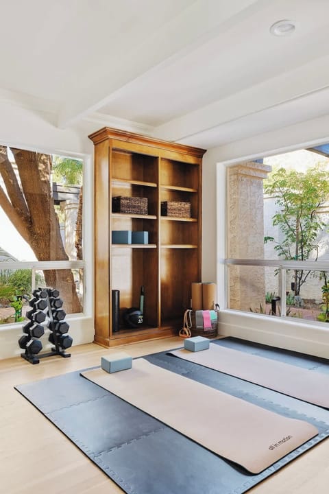 Functional gym fit with yoga mats, resistance bands, free weights and a weighted ball will keep you on track and feeling great during your stay.