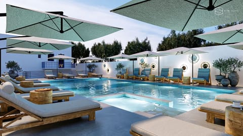 Seasonal outdoor pool, pool umbrellas, sun loungers