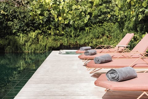 Indoor pool, outdoor pool, sun loungers