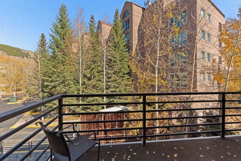 Private balcony with outdoor seating and mountain views!