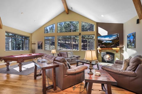 House, Multiple Beds, Hot Tub, Mountain View (Heavenly Mountain Chalet) | Living area | 50-inch flat-screen TV with digital channels, fireplace