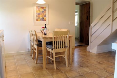 Kitchen with dining area at Hill Top Cottage in Walden dale near West Burton in the Yorkshire Dales