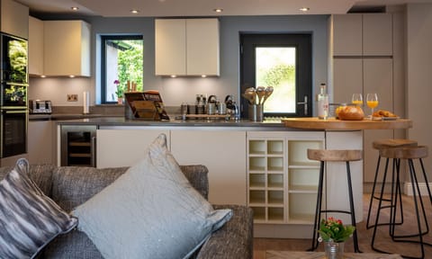 Fridge, dishwasher, cookware/dishes/utensils