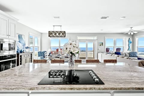 Open concept kitchen, dining room, and living room - with lovely gulf views!