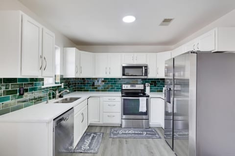 Newly remodeled kitchen awaits your touch. fully stocked with pots, pans dishes.