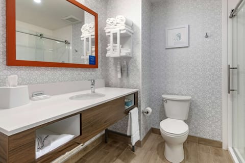 Room, 1 King Bed, Refrigerator & Microwave | Bathroom | Hair dryer, towels, soap, shampoo